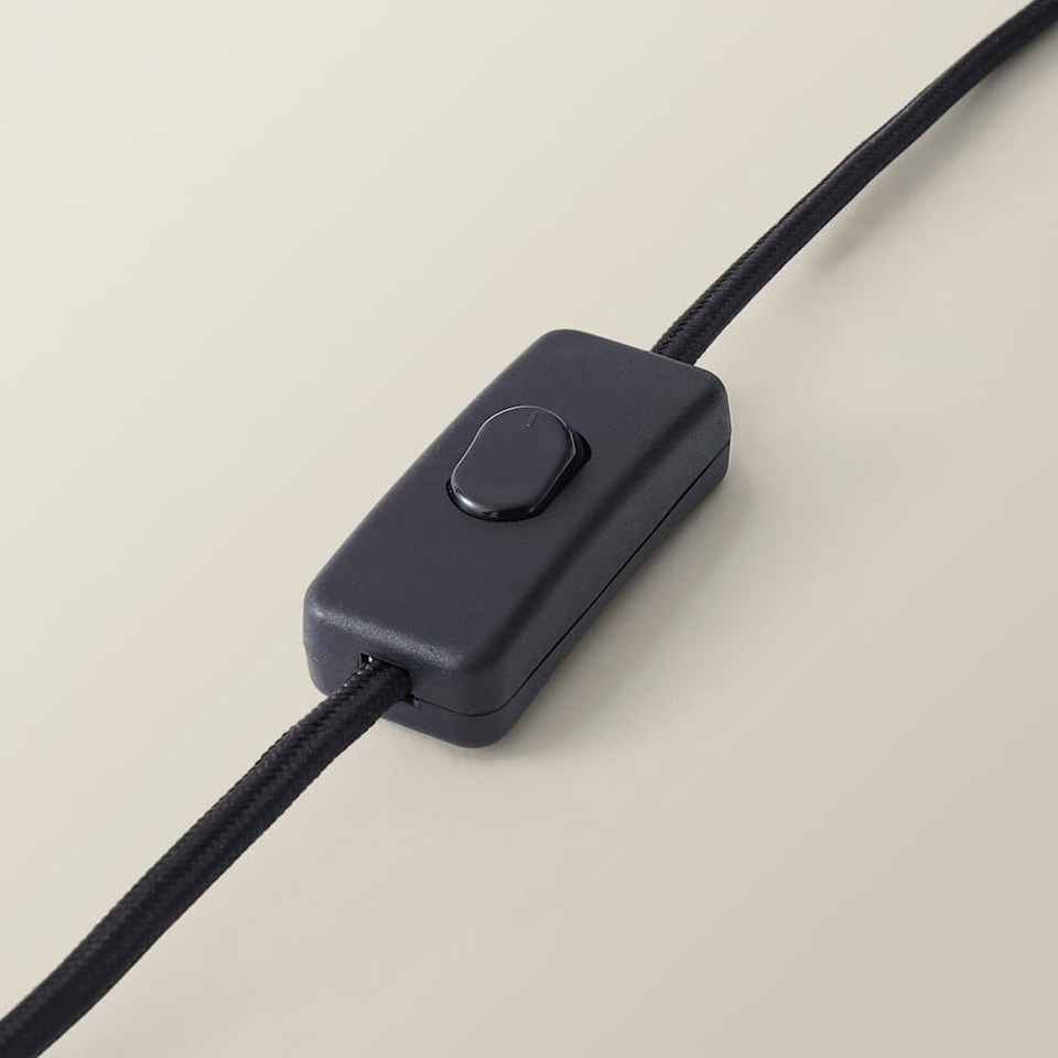 image 1 of ValueLights Maeve Natural Linen Black Trim Drum Shade Matte Black Bobbin Bobble Table Lamp | Black