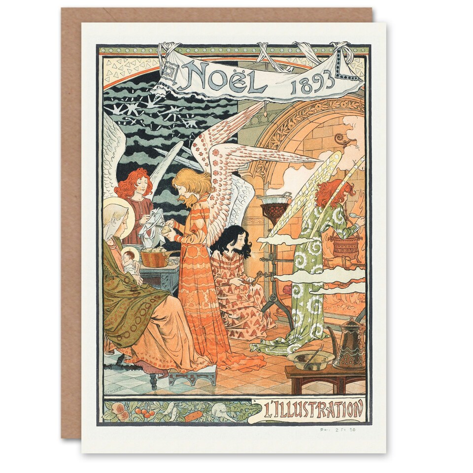 image 1 of Eugene Grasset Art Card Vintage Art Nouveau Newspaper Christmas Cover