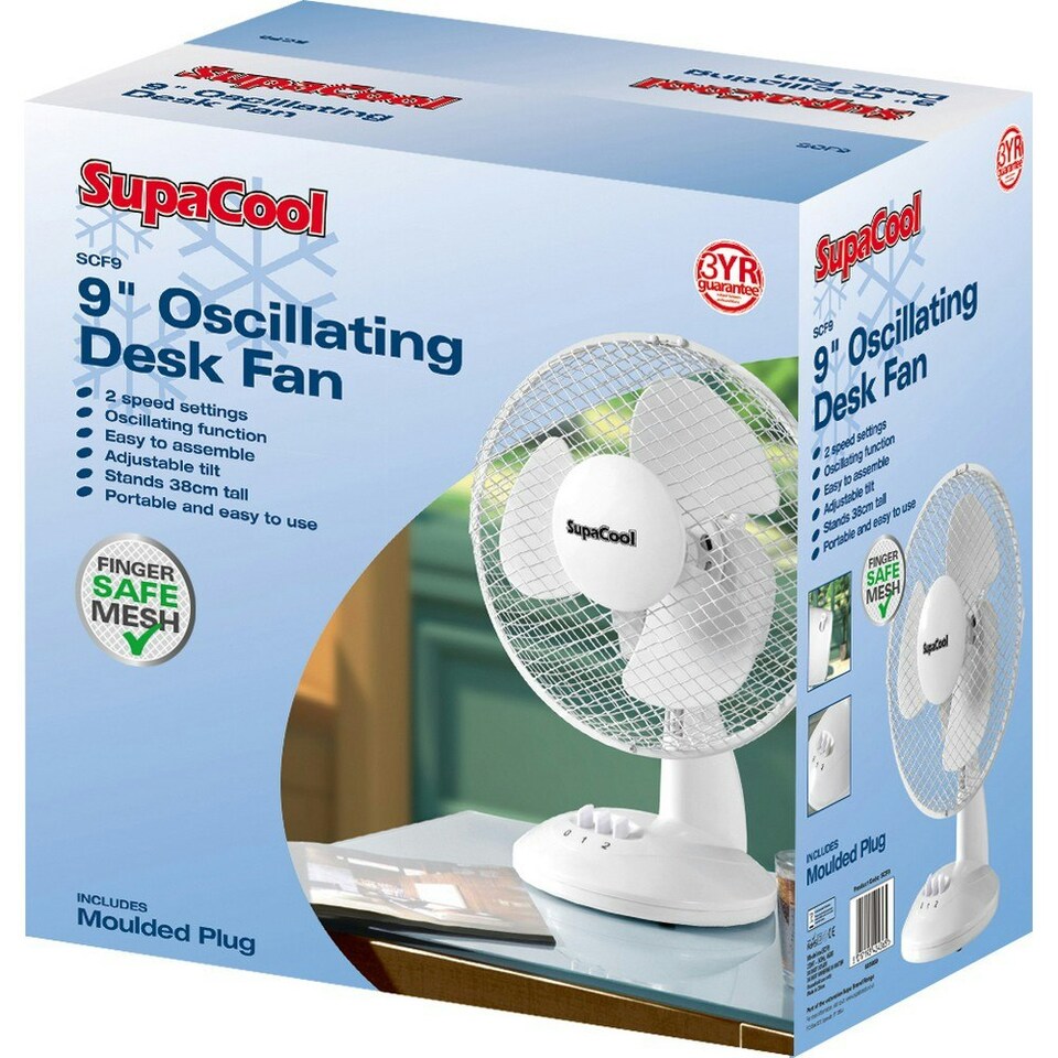 SupaCool Oscillating Desk Fan - White - 9in