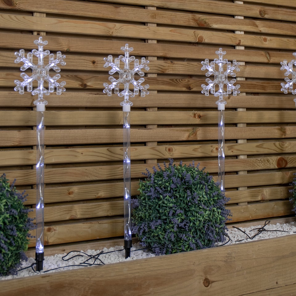 image 1 of 69cm Set of 4 Plastic Crystal Snowflake Pathfinder Christmas Lights with White LEDs