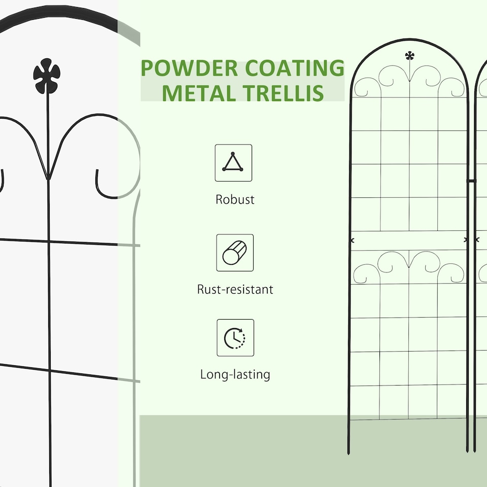 image 1 of Outsunny Set of 2 Metal Trellis for Climbing Plants, Floral Design, 50 x 180cm
