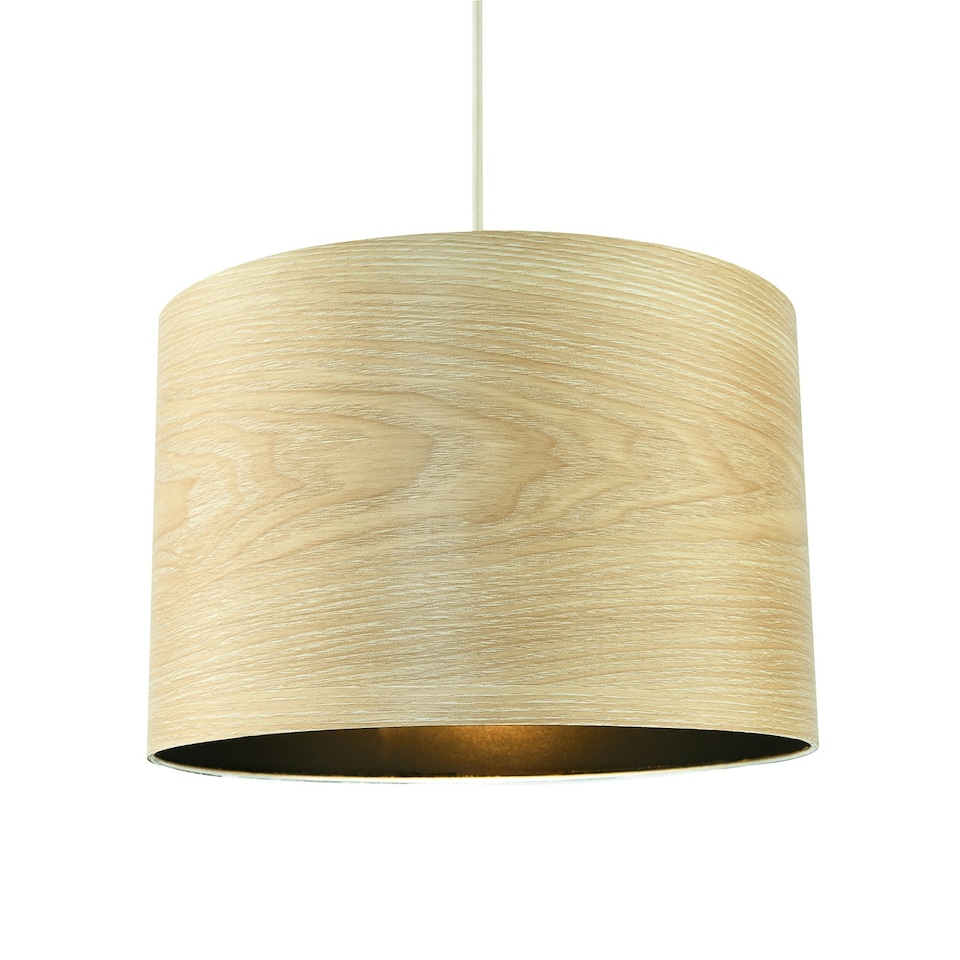 image 1 of Designer Bamboo Wood Effect Round Lamp Shade with Inner Black Lining Brown
