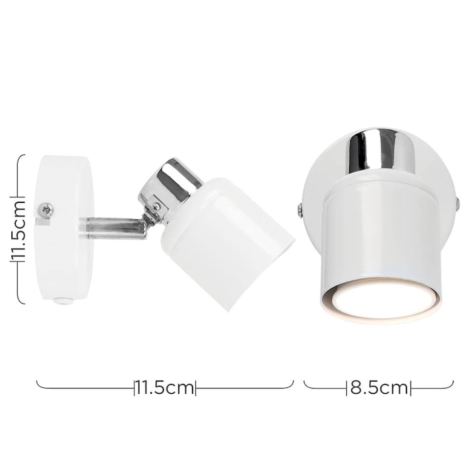 image 1 of ValueLights Benton White Indoor Wall Spotlight and Warm White Bulb