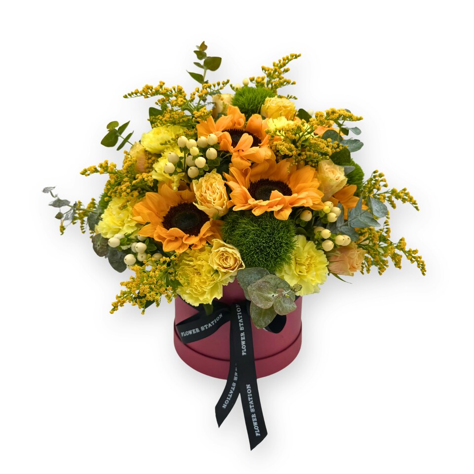 image 1 of Sunflowers in a Pink Hat Box