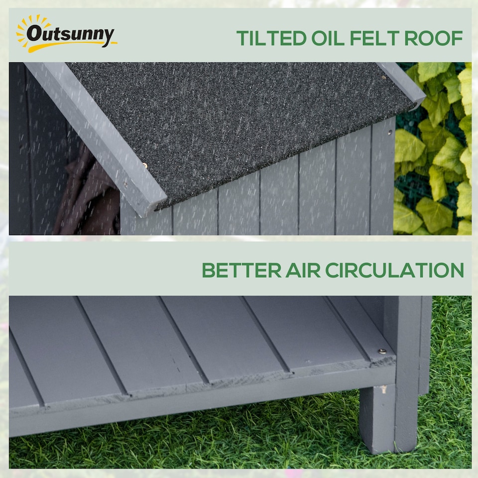 image 1 of Outsunny Wooden Garden Storage Shed with 3 Shelves, Outdoor Garden Tool Storage Cabinet with Tilt Roof, Firewood Rack Log Carrier, 129 x 51.5 x 180cm, Grey