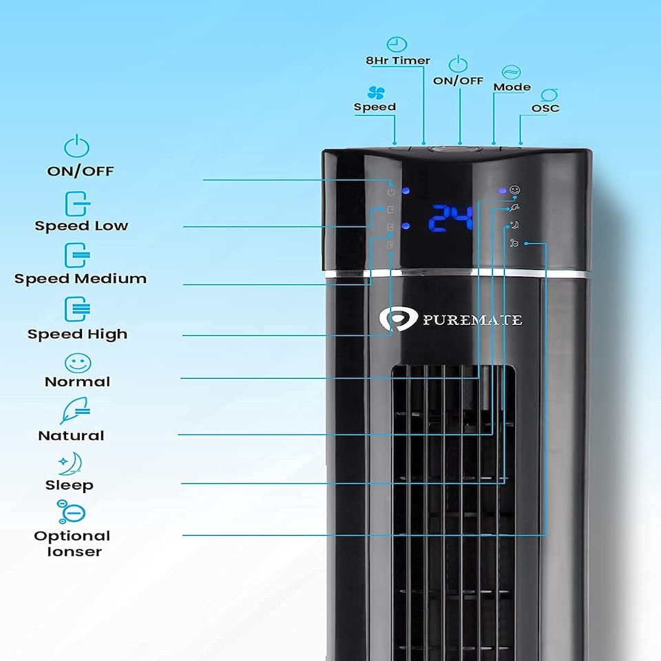 image 1 of 43 inch Oscillating Tower Fan with air Purifier and Aroma Function Black