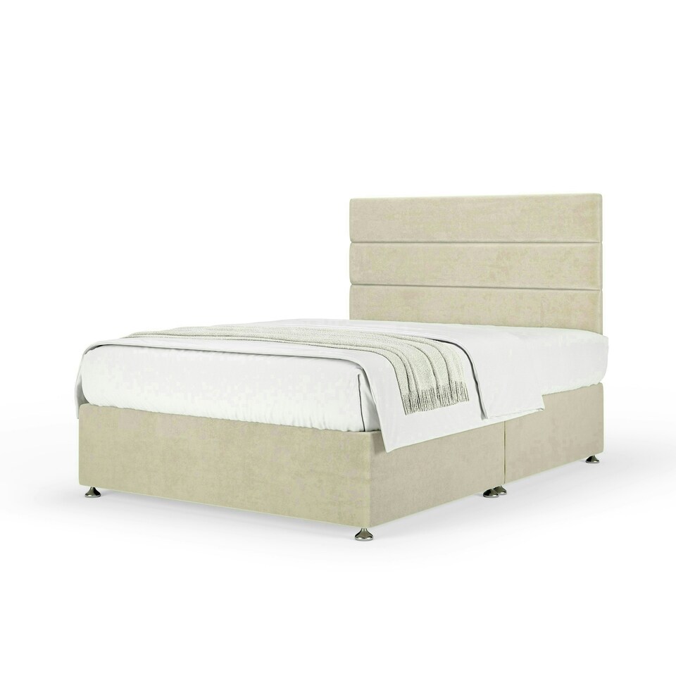 image 1 of Neptune Spring Cream Naples Velvet Divan Set And Milan Headboard Super King
