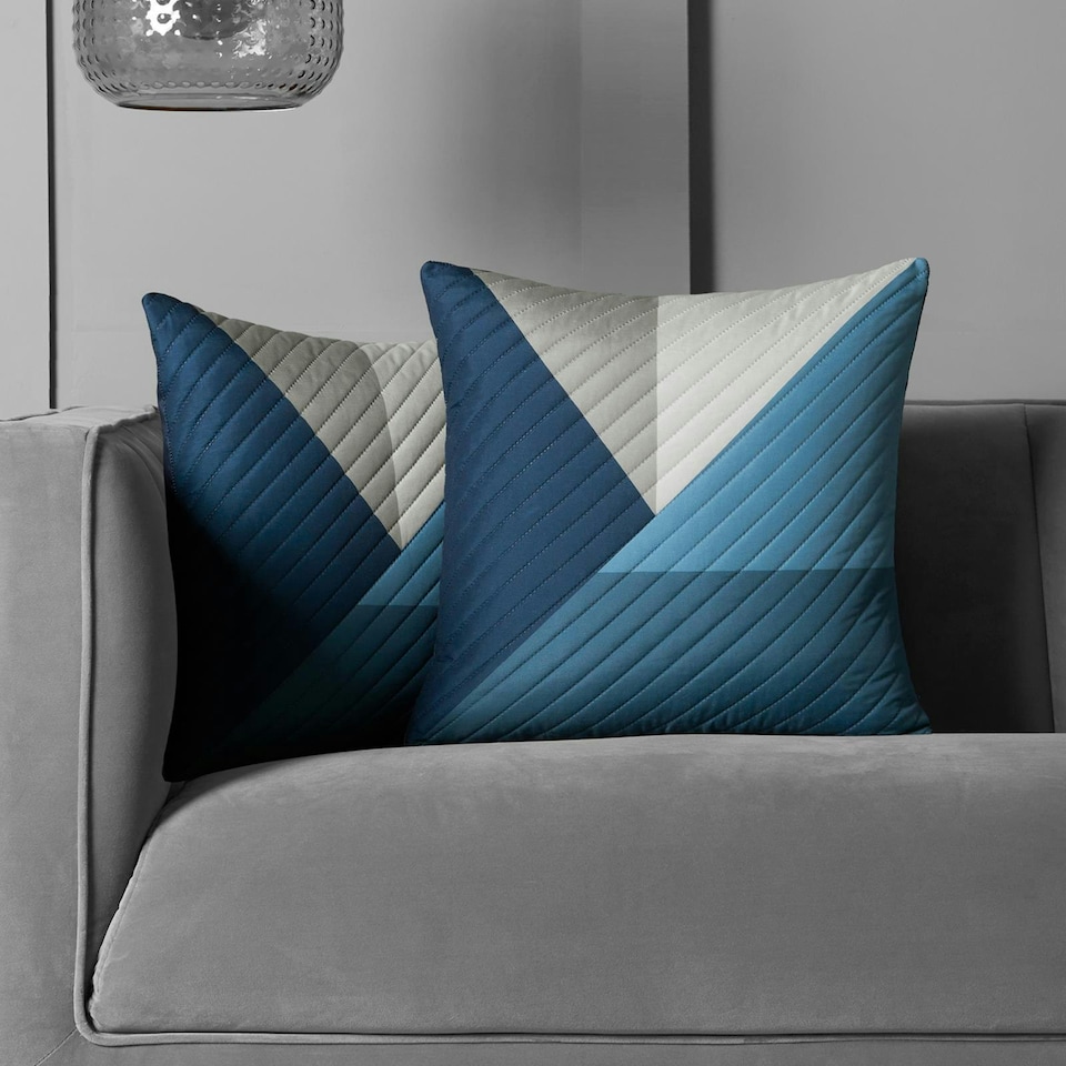 image 1 of OHS 2 x Ralph Geometric Pinsonic Filled Cushions, 45x45cm - Navy Blue