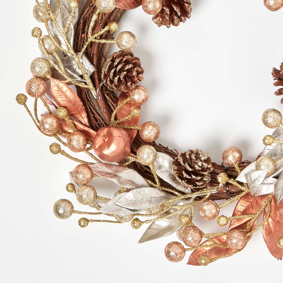 image 1 of Homescapes Champagne Pinecone & Apple Christmas Wreath