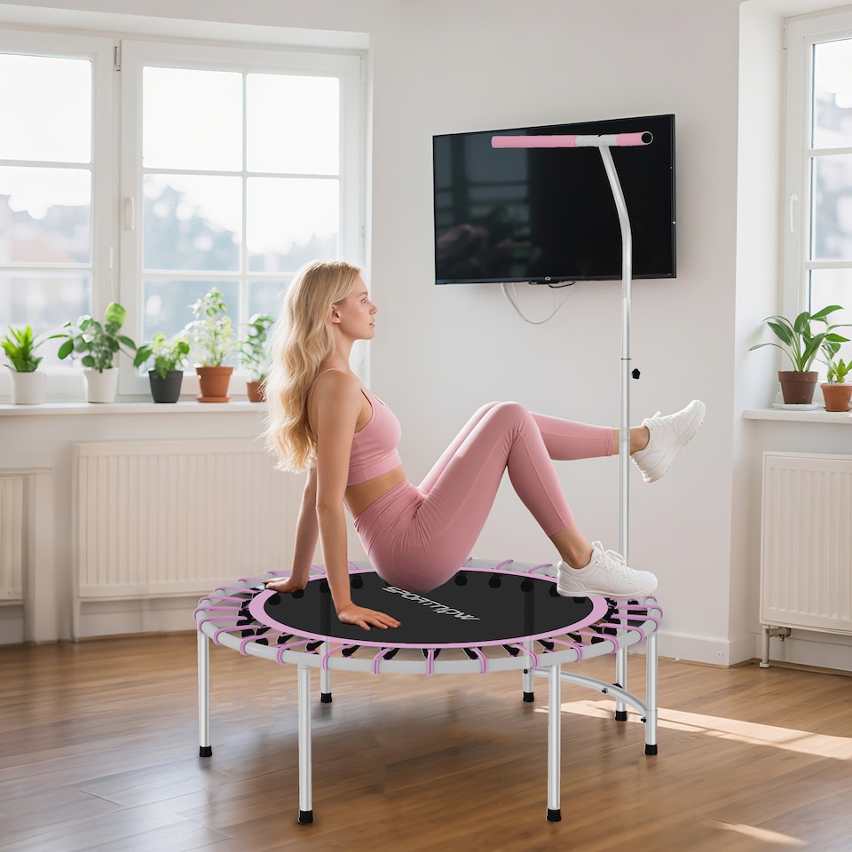 image 1 of SPORTNOW 40" Fitness Trampoline, Mini Rebounder Trampoline for Adults with 5-Level Adjustable Handle, Indoor Exercise Bungee Rebounder, Max Load 100KG, Purple | Purple