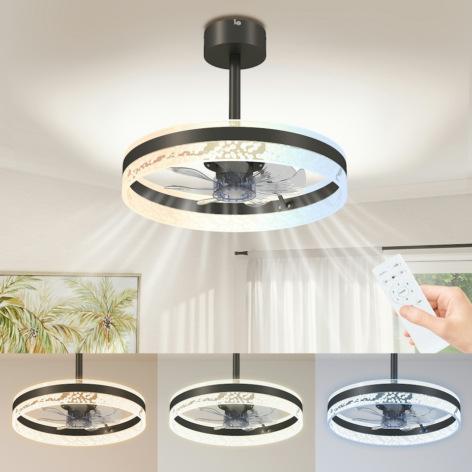 image 1 of HOMCOM Ceiling Fan Light with 3 Colour, Timer, Reversible, Remote, Black