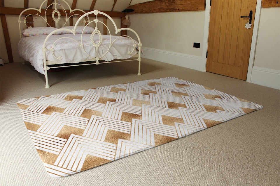 image 1 of Golden Geometric Shapes Rug | Multi