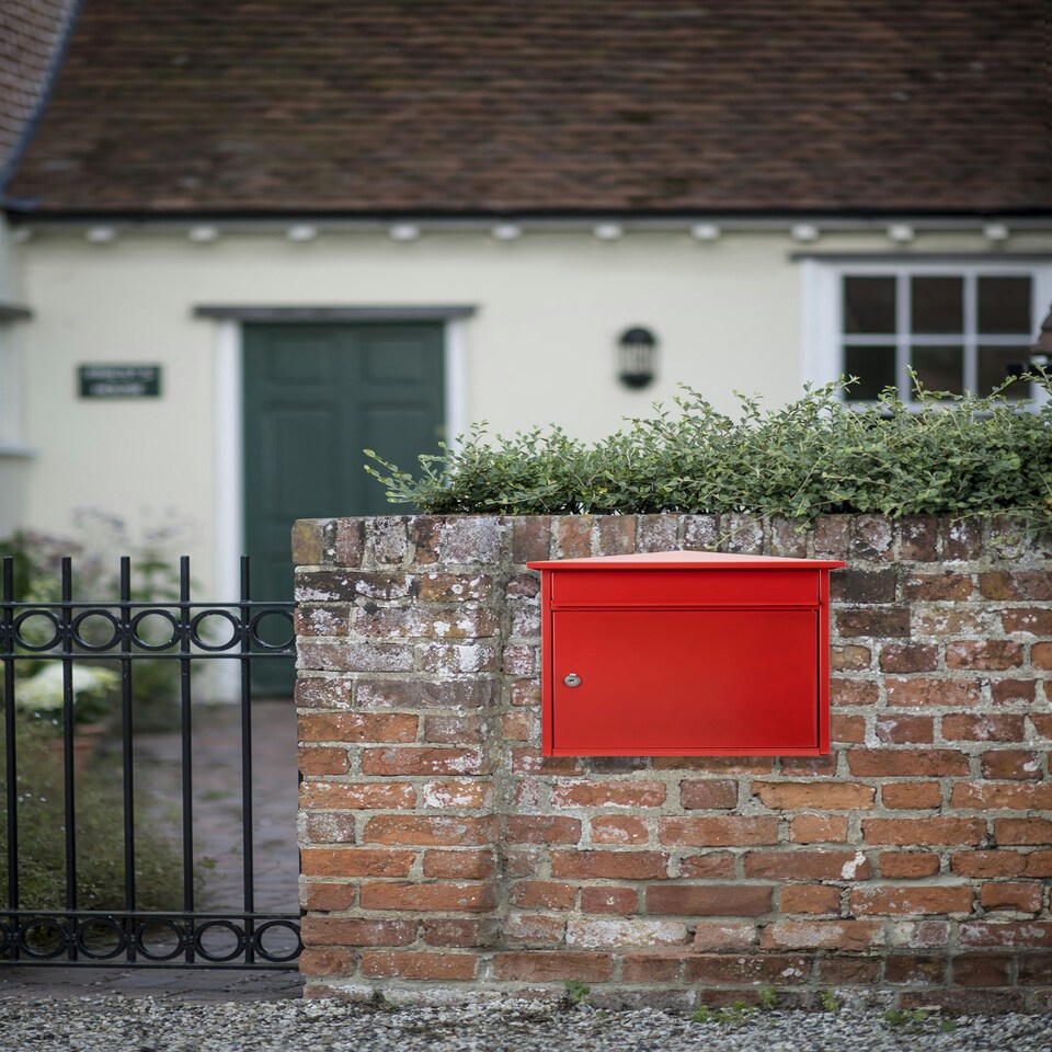 image 1 of Burg-Wachter Mersey Large Wall Mounted Galvanised Steel Post Box - 36x35x20cm Red