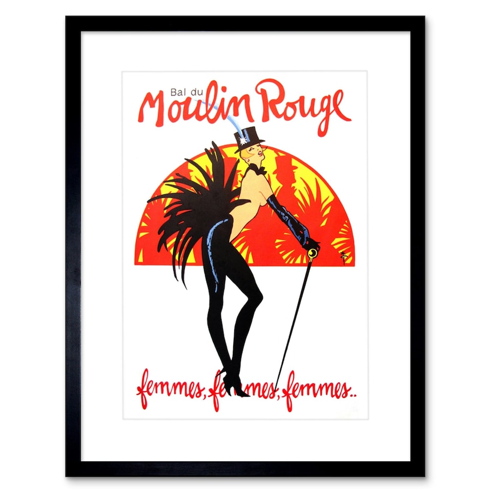 image 1 of Burlesque Moulin Rouge Vintage Ad Paris Girls 9x7" Black Framed Wall Art Print