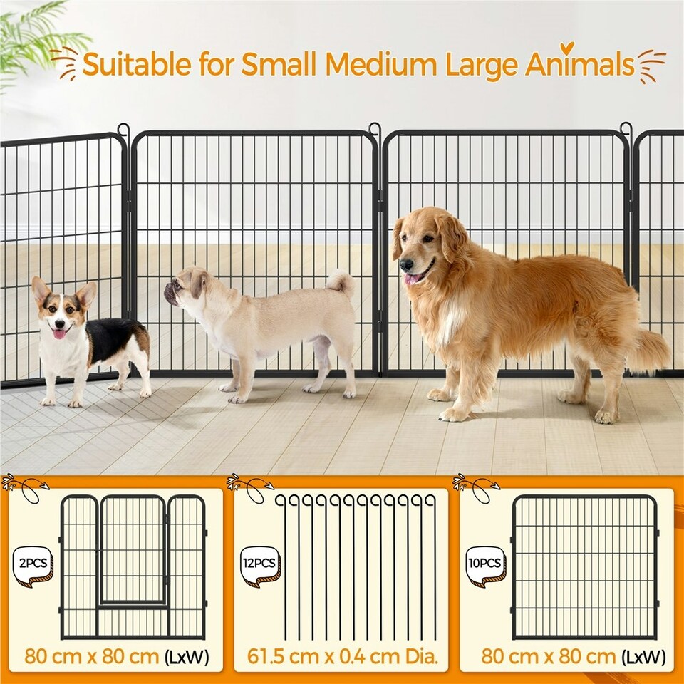 image 1 of Yaheetech 12 Metal Dog Playpen Panels, 80 × 80 cm Black