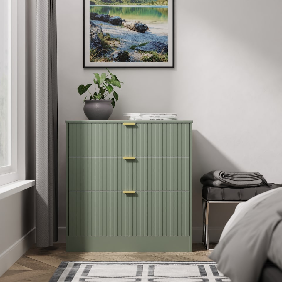 image 1 of Denver 3 Drawer Deep Chest of Drawers in Reed Green (Ready Assembled) | Green | Reed Green