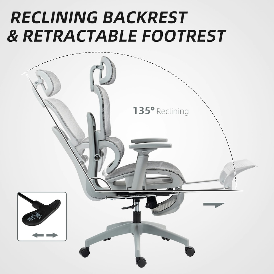 image 1 of HOMCOM Ergonomic Office Chair Swivel Computer Chair with 3D Armrest Grey Black