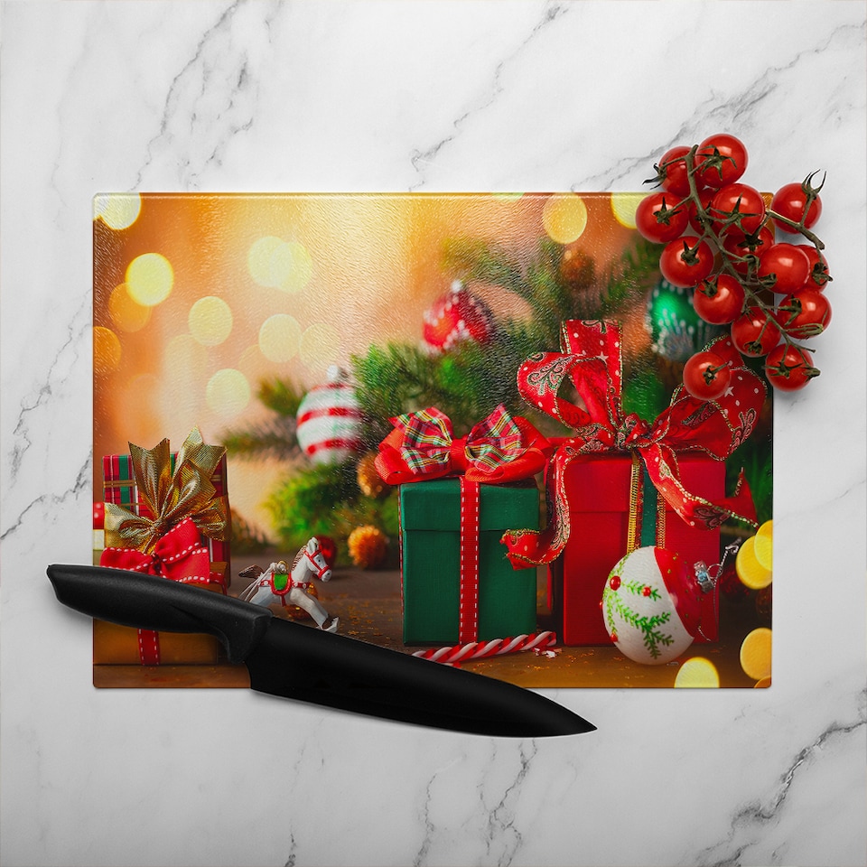 image 1 of Christmas Holidays Dining Glass Chopping Board | Multi
