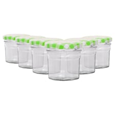 Argon Tableware Glass Jam Jars with Green Gingham Lids - 90ml - Pack of 6