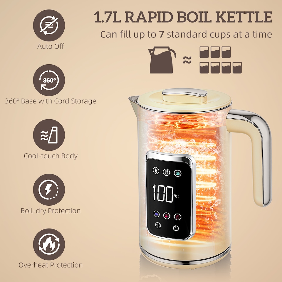 image 1 of HOMCOM 1.7L 3000W Boil Kettle and Toaster Set | Cream