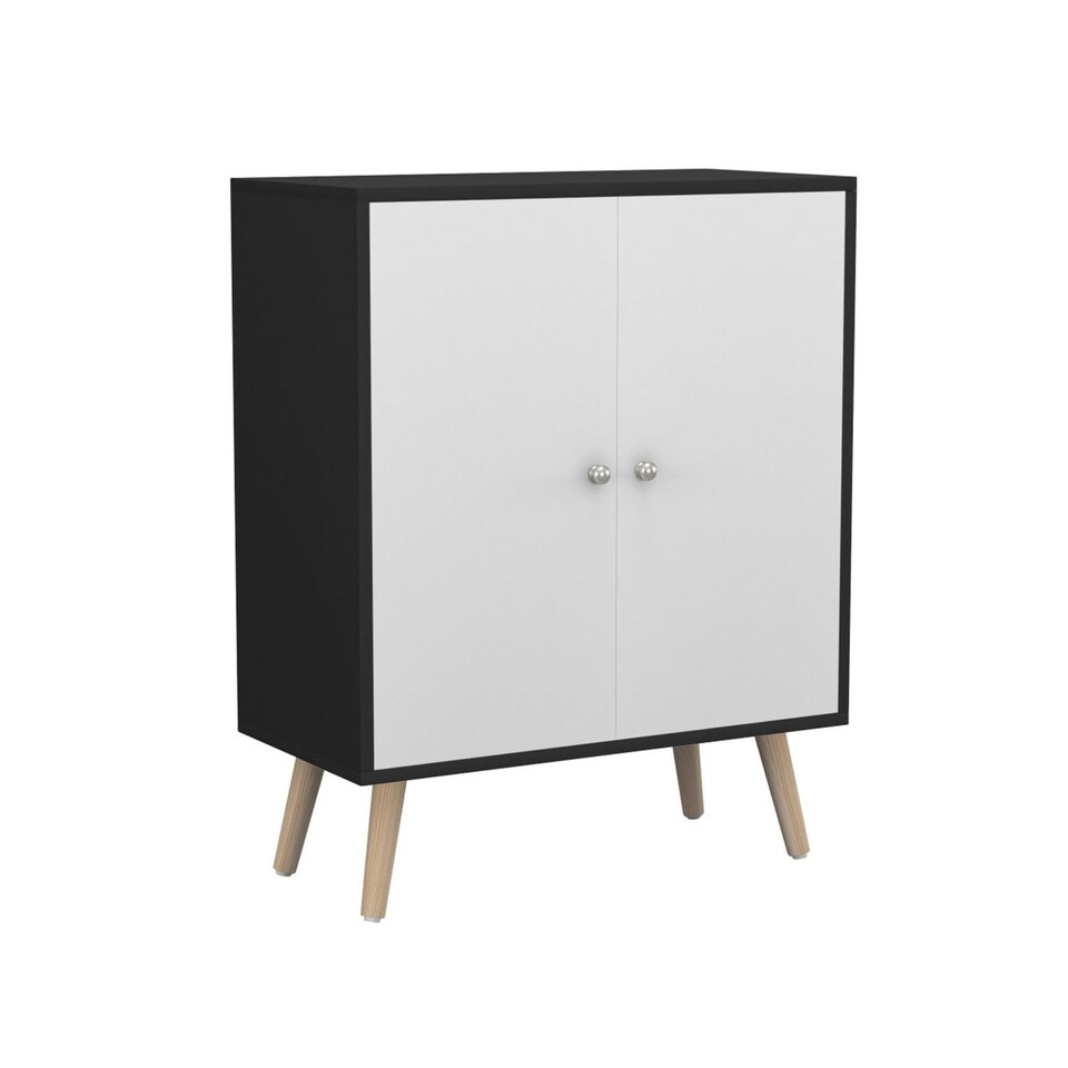 image 1 of Black 60cm 2 Door Living Room Storage Cabinet w/ Shelf and Splayed Legs