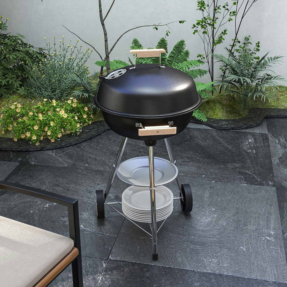 image 1 of Outsunny Portable Round Kettle Charcoal Grill BBQ Outdoor Heat Control Party