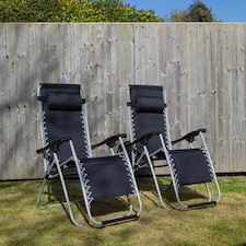 Pair of Multi Position Garden Gravity Relaxer Chair / Sun Lounger - BLACK/SILVER