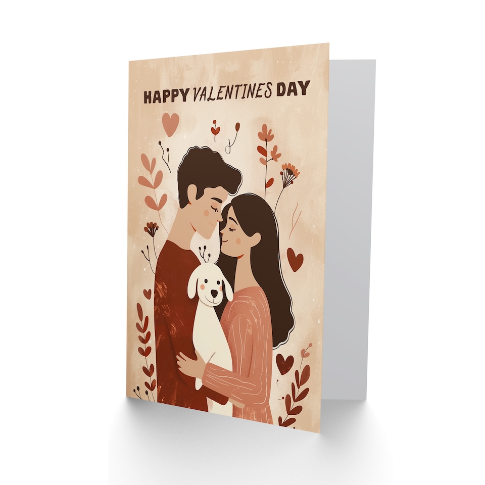image 1 of Cute Couple With White Pet Dog Boho Illustration Valentine's Day Card