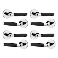 Cambridge Metal Lever Latch Door Handles Set Rose Internal, External | Silver | 4x Polished Nickel Rose
