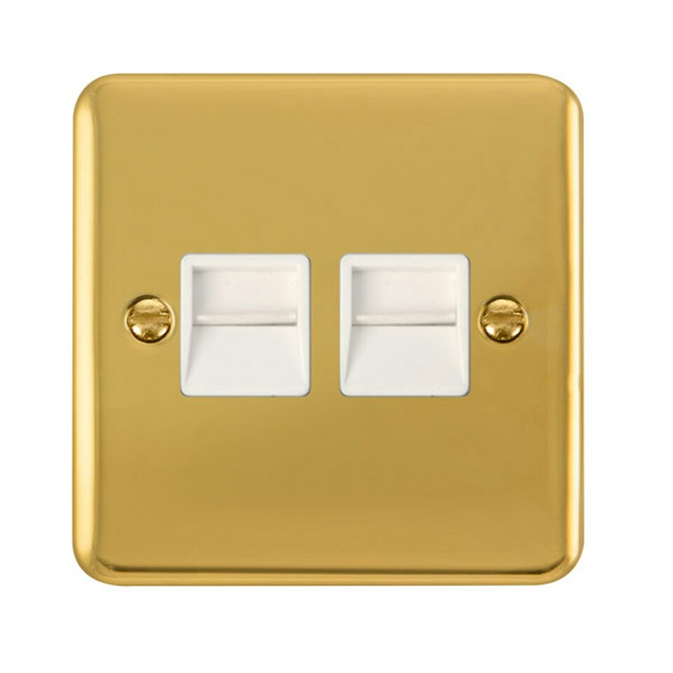 SE HOME Curved Polished Brass Master Telephone Twin Socket White | Polished Brass