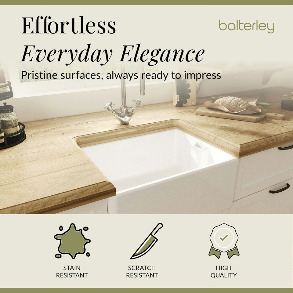 image 1 of Fireclay 595mm Single Bowl Belfast Butler Sink with Basket Strainer Waste & Mono Kitchen Mixer Tap by Balterley