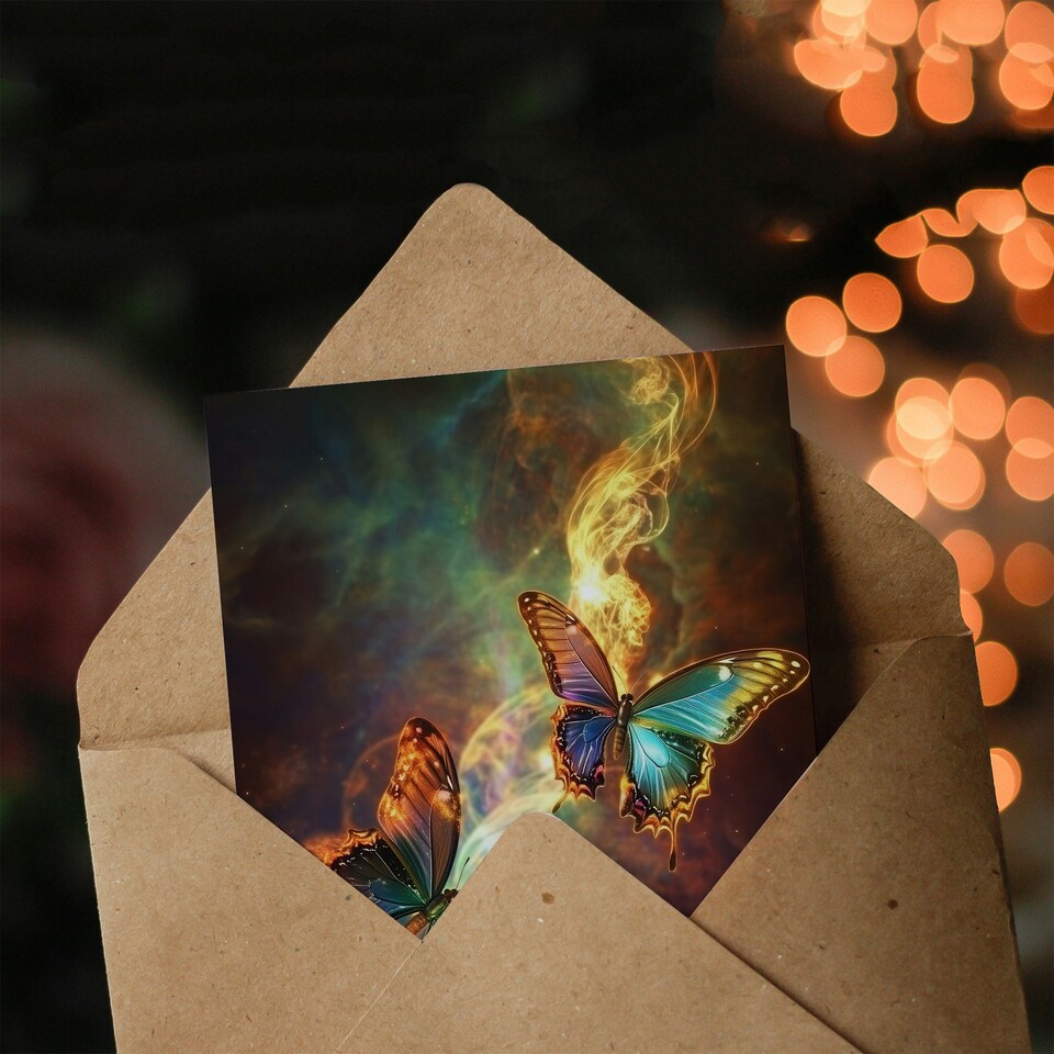 image 1 of Universe String Theory Cosmic Butterflies Dance Birthday Greeting Card