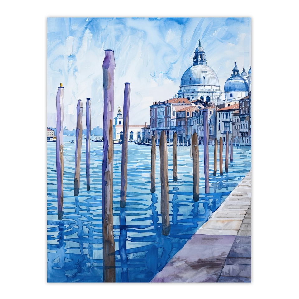 image 1 of Venice St Mark's Basilica Watercolour Living Room Black Framed Wall Art Print A4