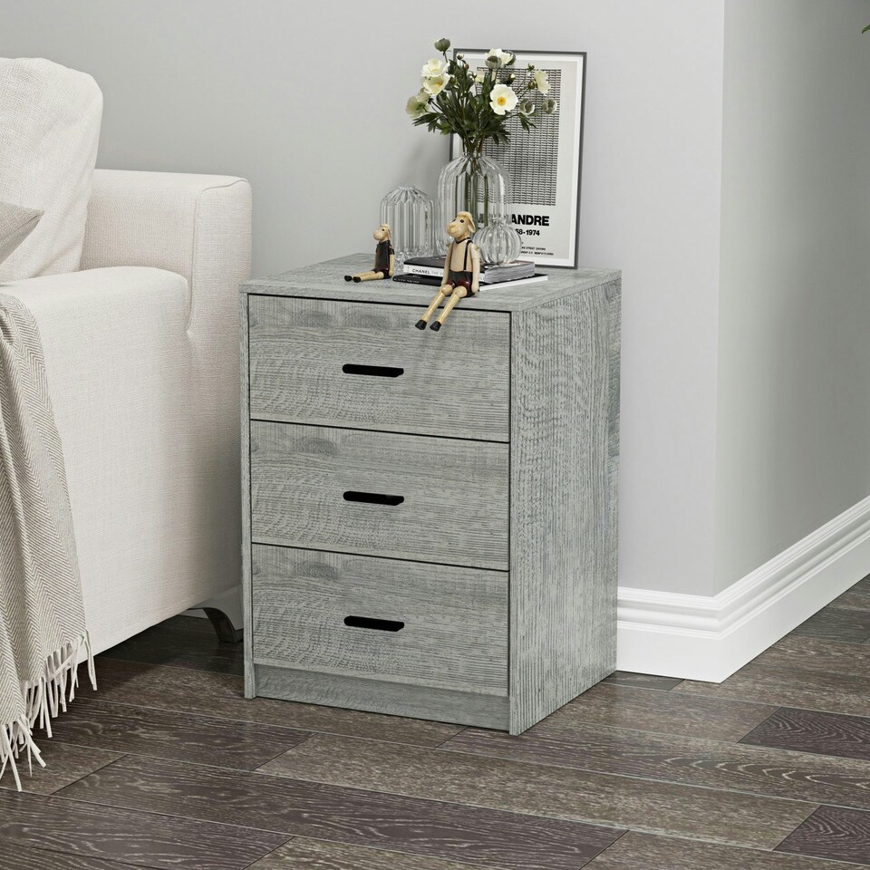 image 1 of Ash Grey 3-Drawer Bedside Table Brown | Accent Colour: Oak