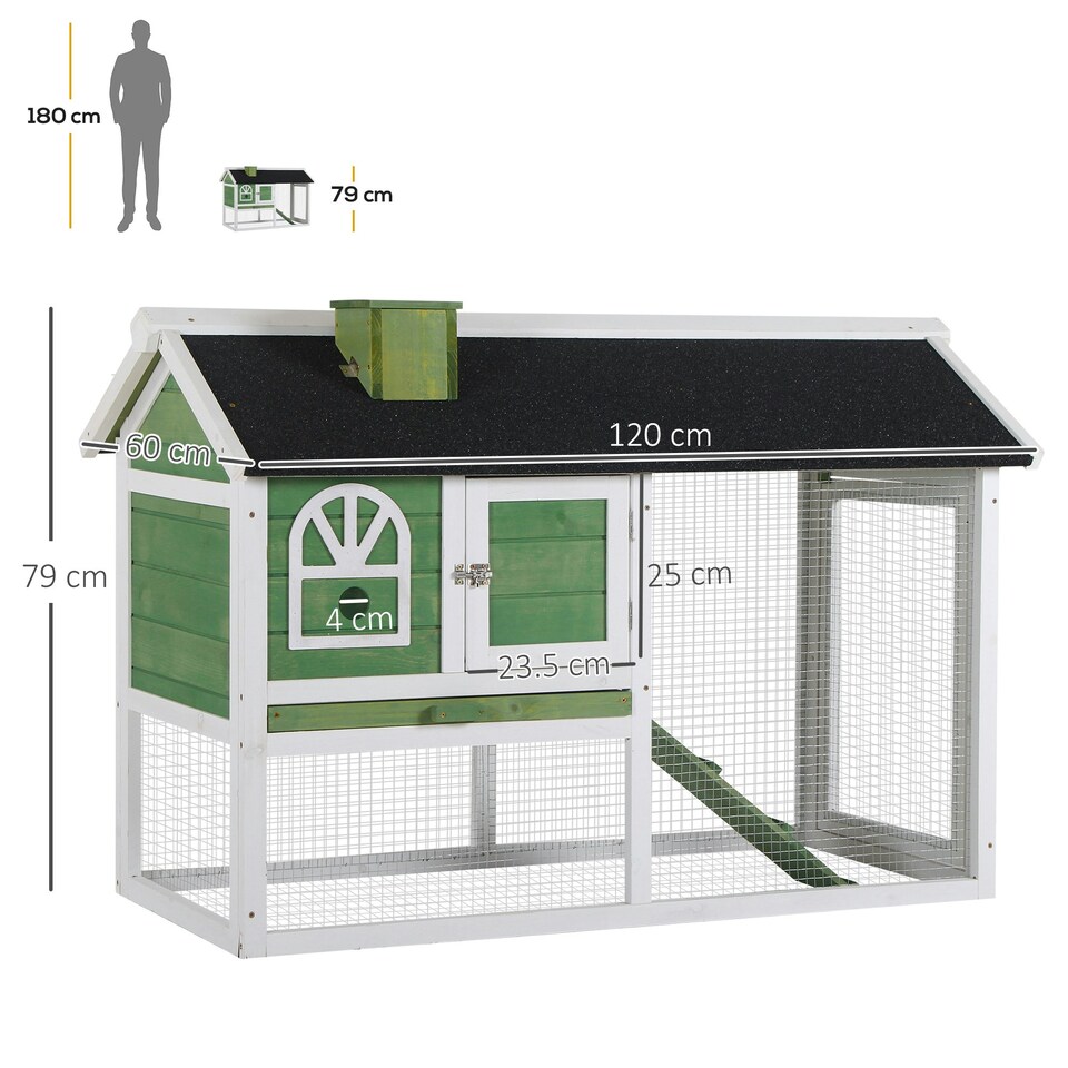 image 1 of PawHut Rabbit Hutch, Guinea Pig Hutch 2 Tiers Outdoor w/Tray & Ramp, Green