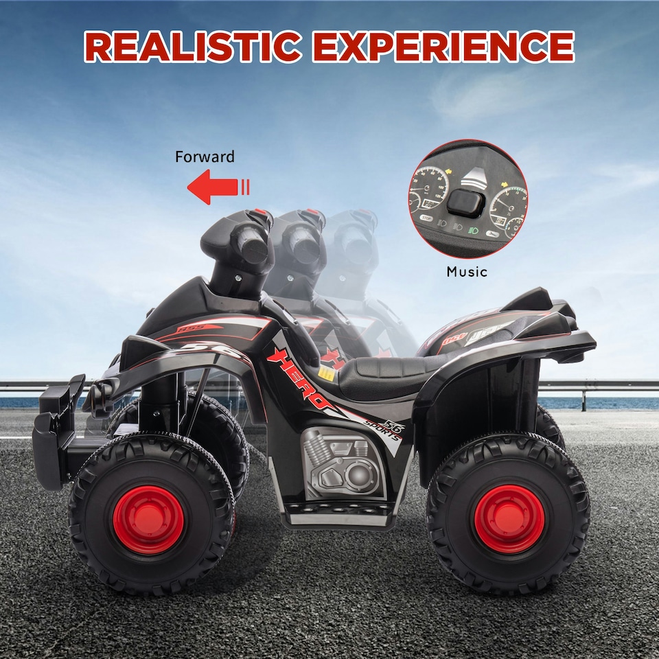 image 1 of AIYAPLAY 6V Kids Electric Quad Bike with Music, Forward Function, Black