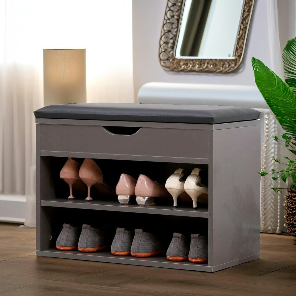 image 1 of Shoe Storage Bench 60CM Grey Grey