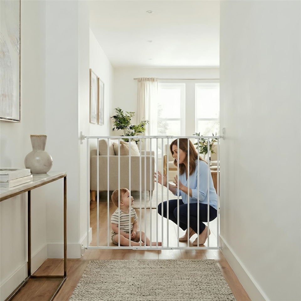 image 1 of Safetots Extra Tall Screw Fitted Baby Stair Gate, 62.5cm - 106.8cm, White, 103.5cm in Height | White | 1