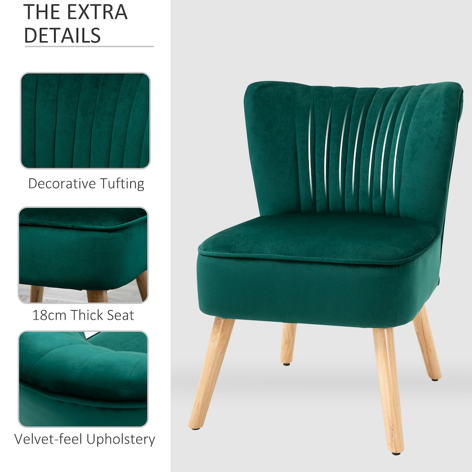 image 1 of HOMCOM Velvet Accent Chair Occasional Tub Chair for Living Room Green