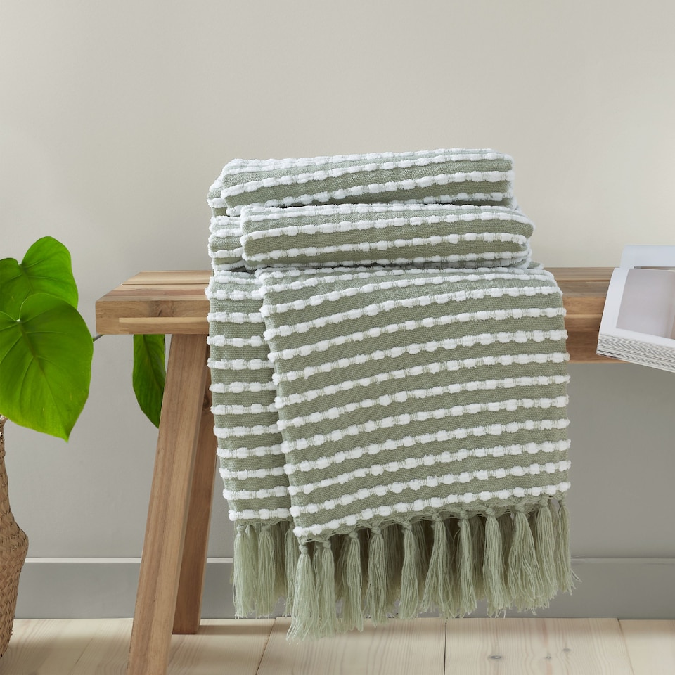 image 1 of Catherine Lansfield Stab Stitch Blanket Throw | Green | Sage Green | One Size