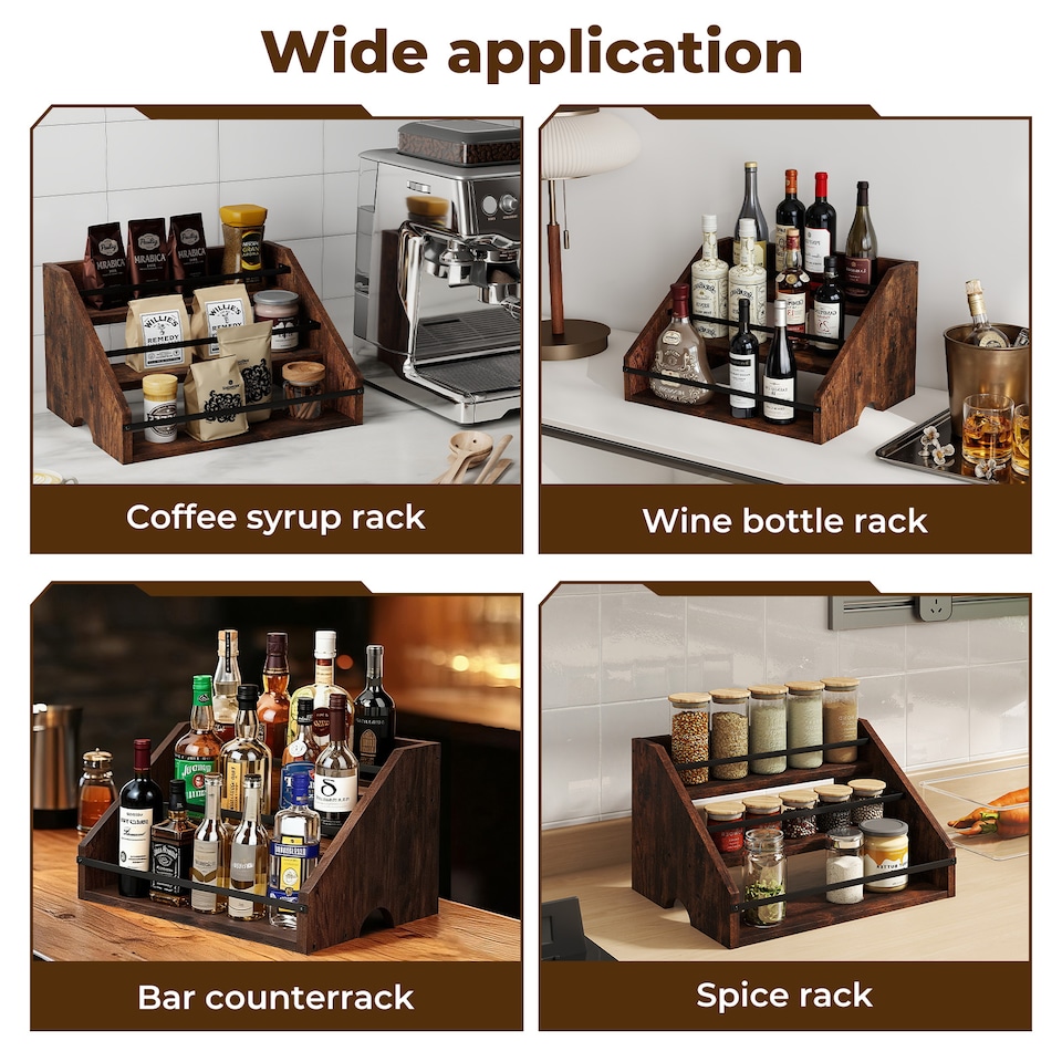 image 1 of Toque Counter Top Wine Rack Storage Liquor Bottle Display Shelf Wooden Holders