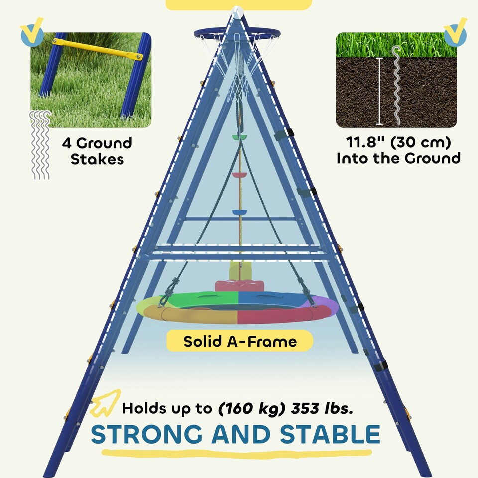 image 1 of AIYAPLAY 6 in 1 Kids Swing Set with 3 Swings, Climbing Net and Ladder