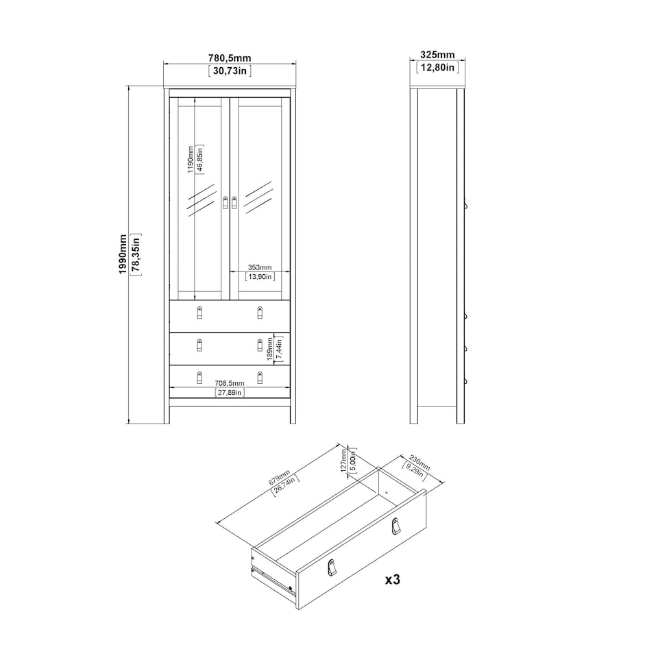 image 1 of Madrid China Cabinet 2 Glass Doors with 3 Drawers in Cashmere N/A