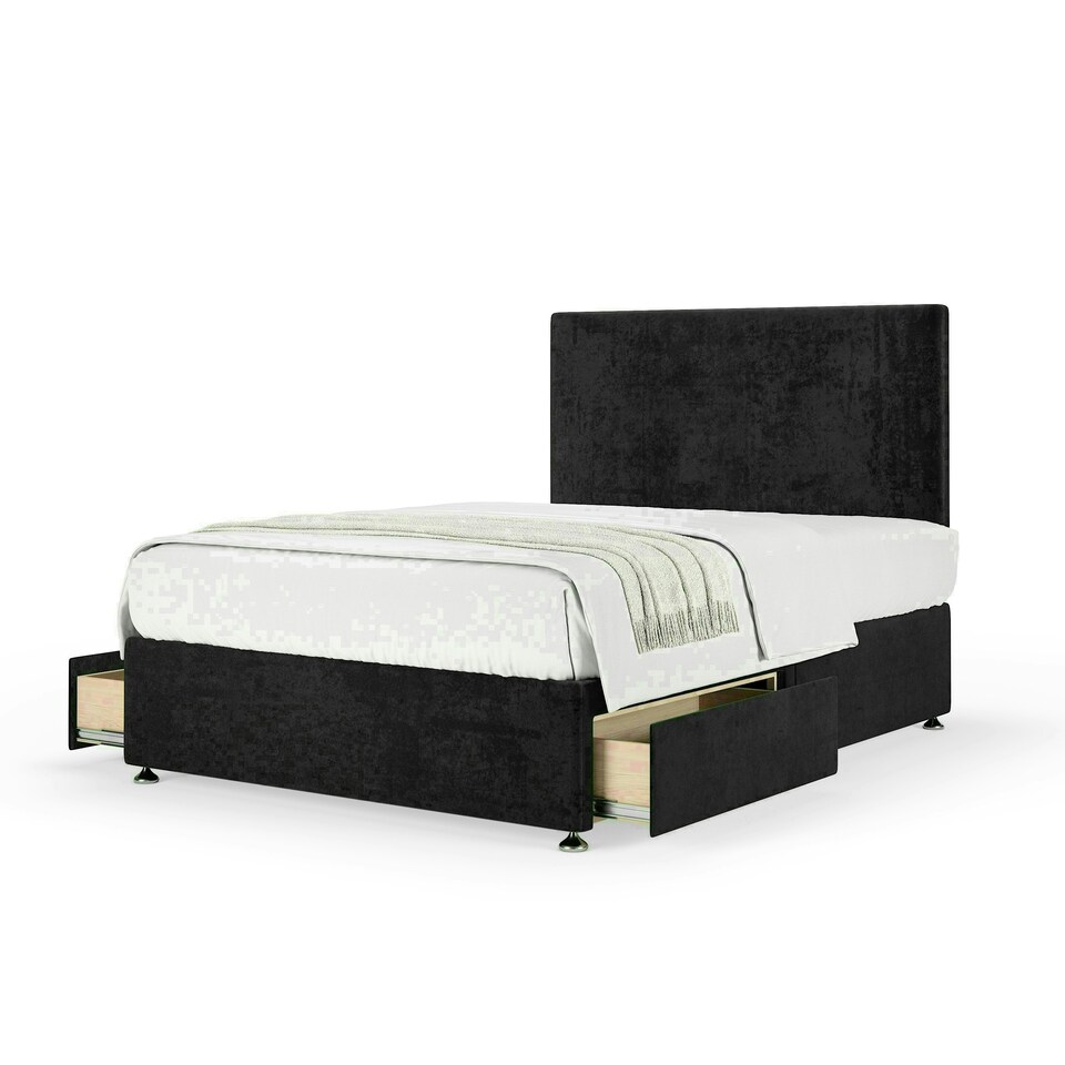 Black Naples Velvet 2 Drawer Divan Base and Valencia Headboard Super King