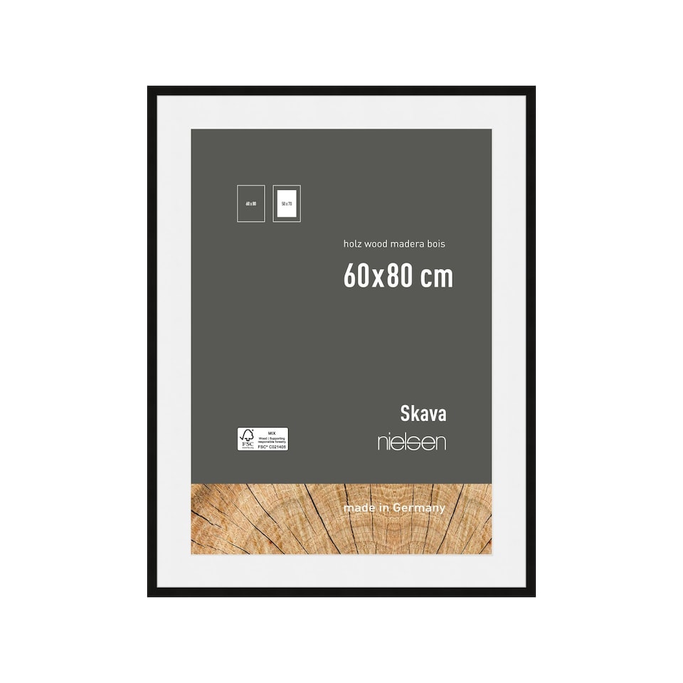 image 1 of Nielsen Skava Wooden Picture Frame with White Mount - Real Glass - Black - 60cm x 80cm