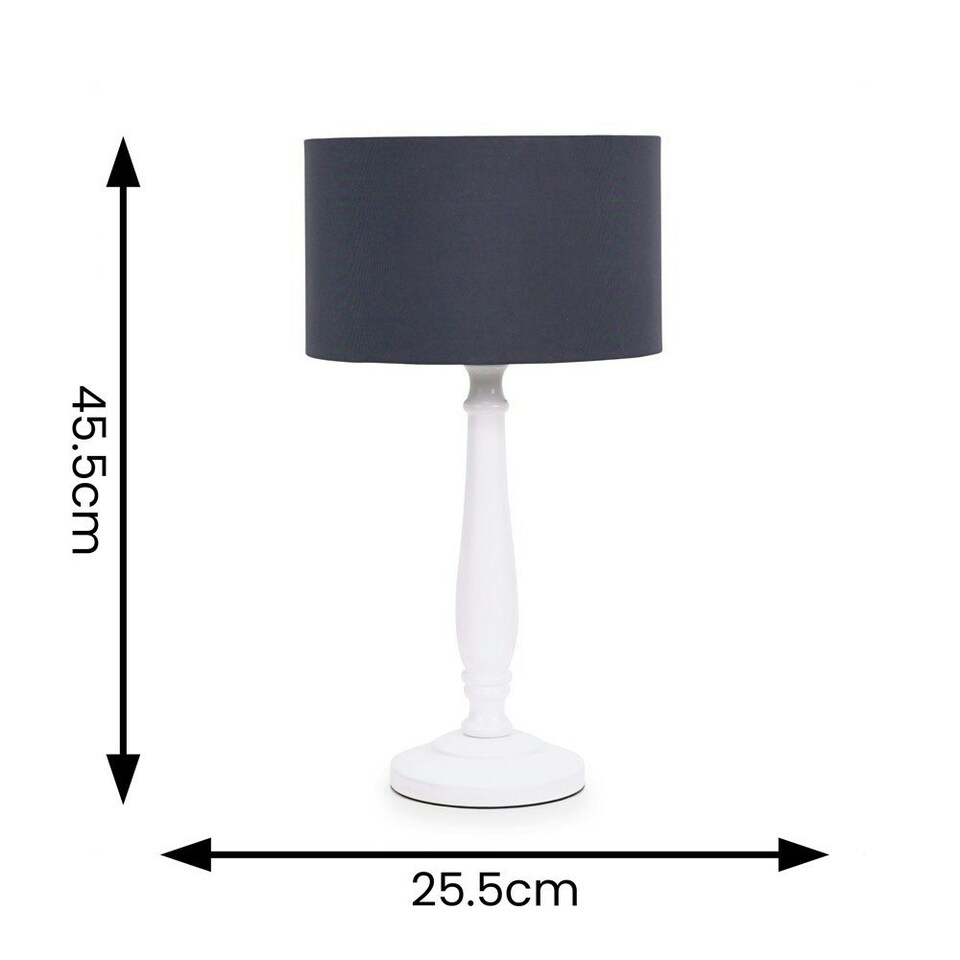 image 1 of ValueLights Victoria White Wood Traditional Stem Table Lamp with Navy Blue Fabric Drum Shade