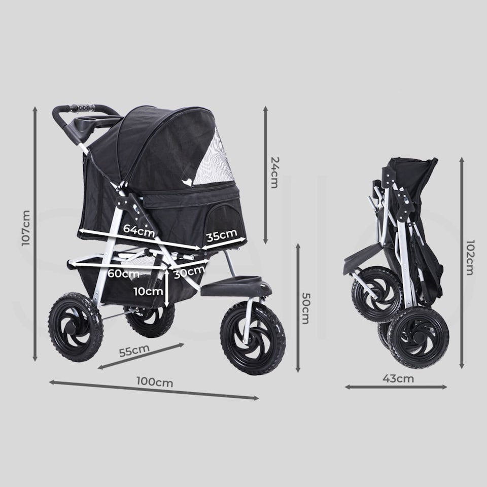 image 1 of Skylos Pet Stroller Pram Dog Carrier Trailer Strollers 3 Wheels Foldable