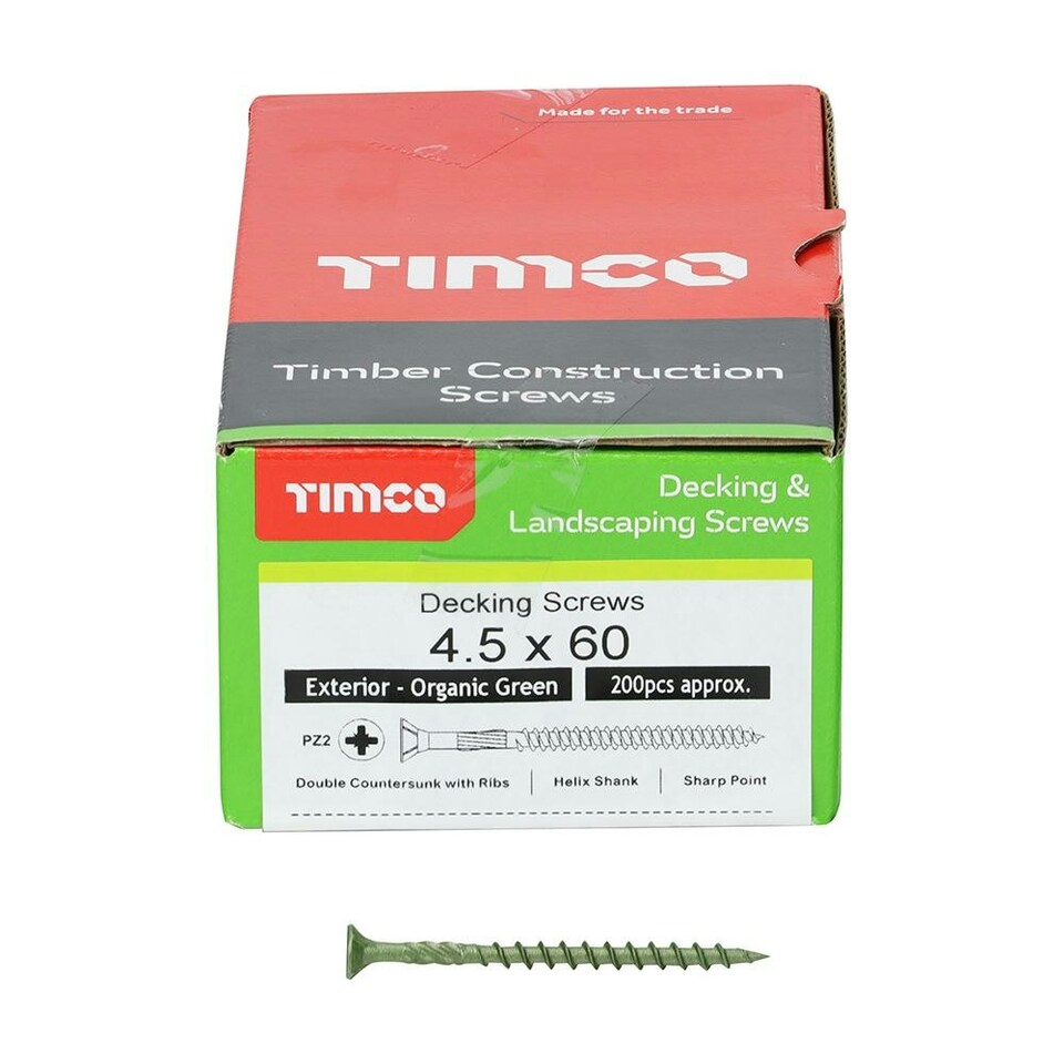 image 1 of Timco - Decking Screws - PZ - Double Countersunk - Exterior - Green (Size 4.5 x 60 - 200 Pieces)