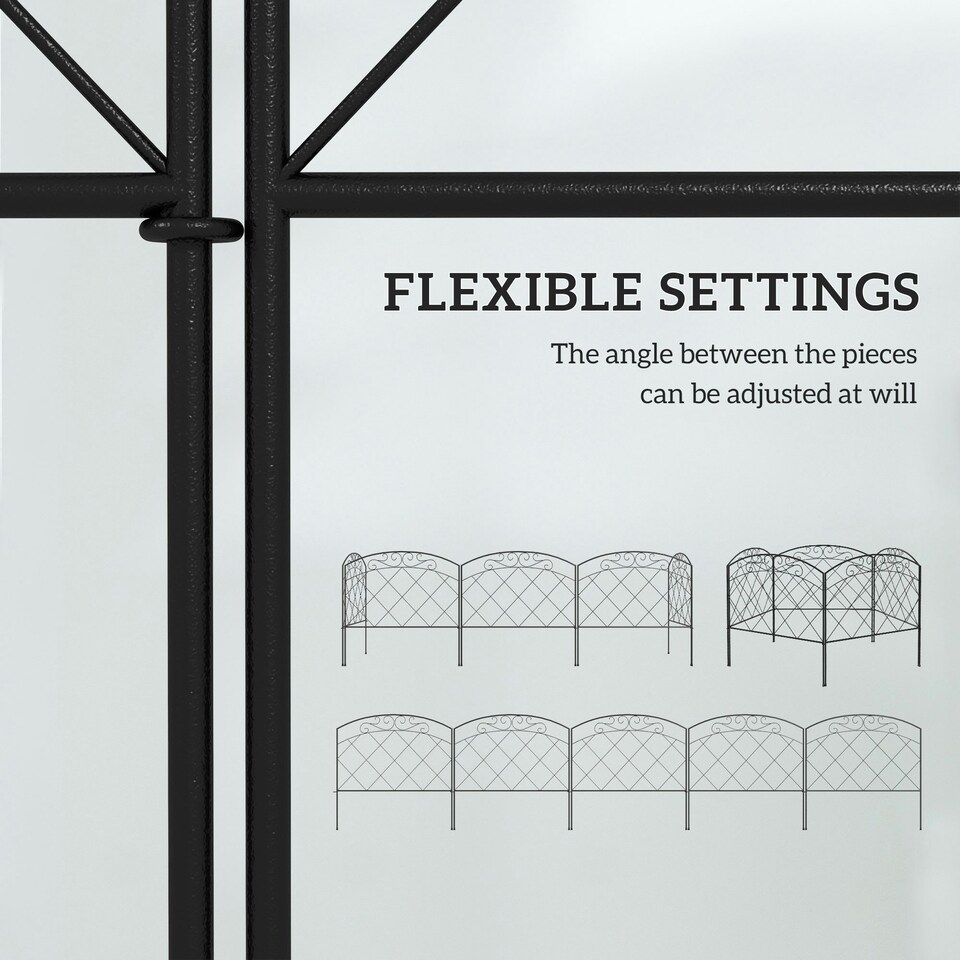 image 1 of Outsunny 61 cm x 3 m Outdoor Picket Fence Panels with Panels, Swirls, Black Black