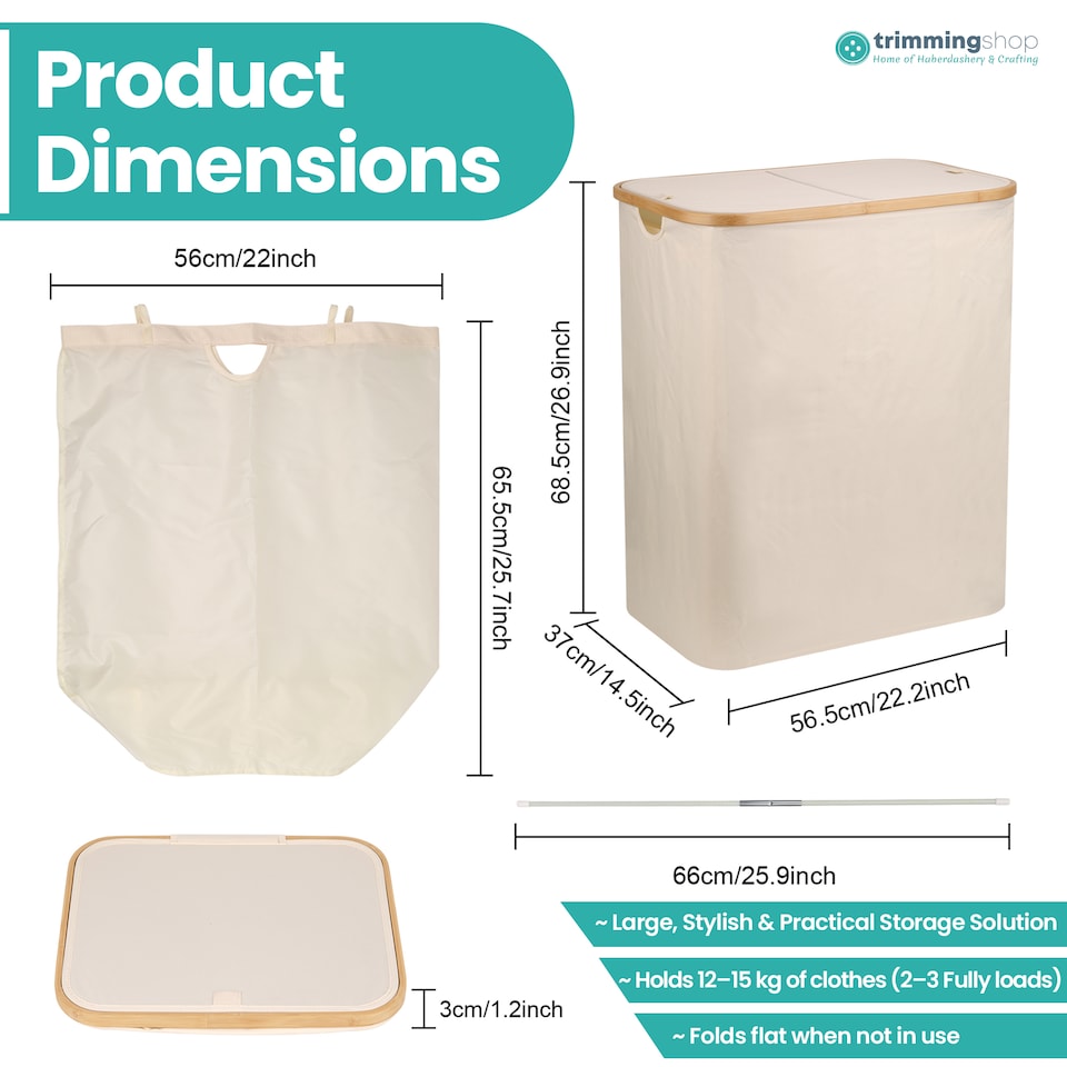 image 1 of 140L Foldable Laundry Basket with Lid, Polyester Clothes Hamper